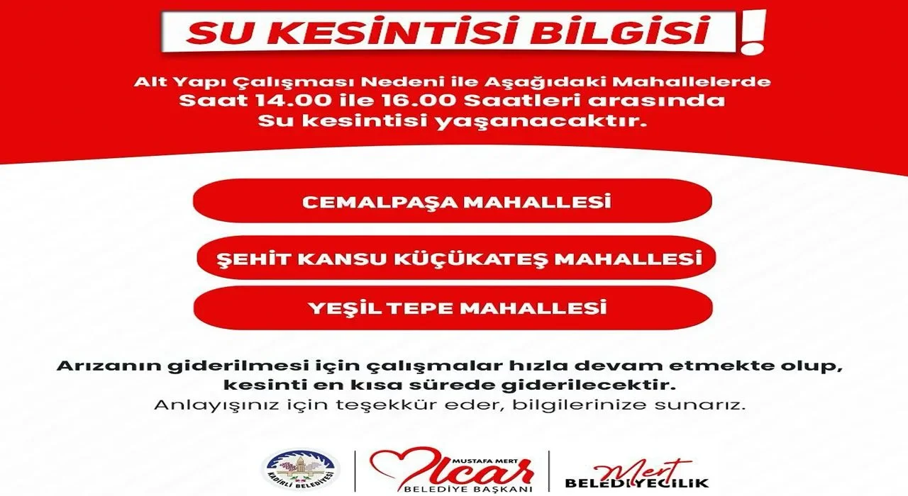 Kadirli’de 3 Mahallede Su Kesintisi Uyarısı