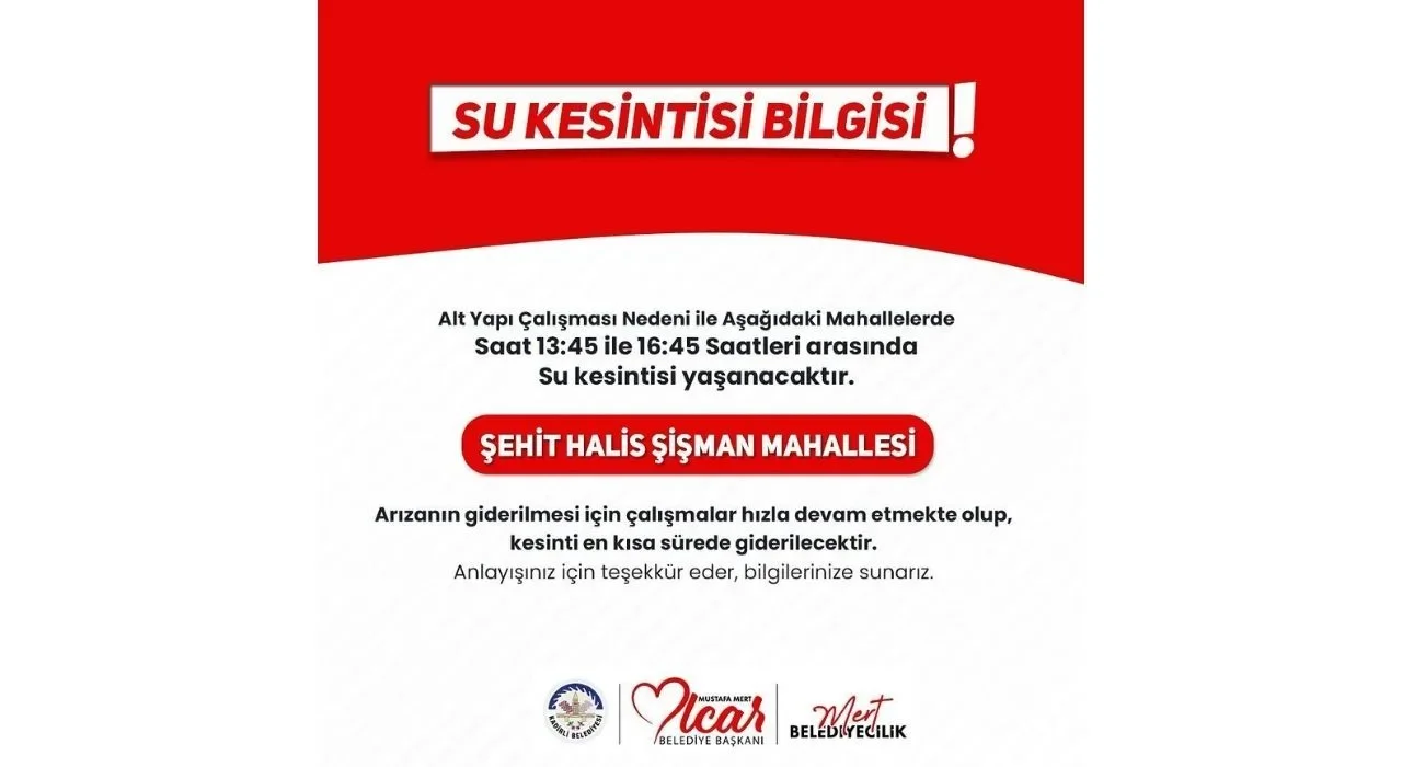 Kadirli’de Su Kesintisi! Belediye Uyardı