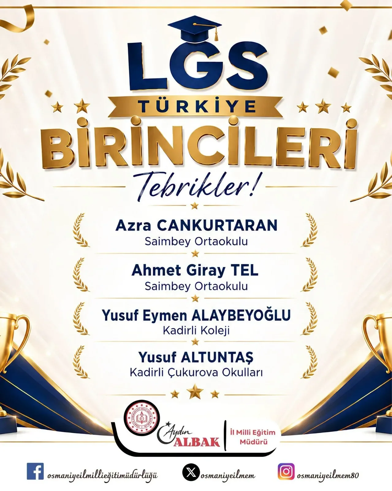 Osmaniye’den 4 Öğrenci LGS 2026’da Türkiye Birincisi Oldu
