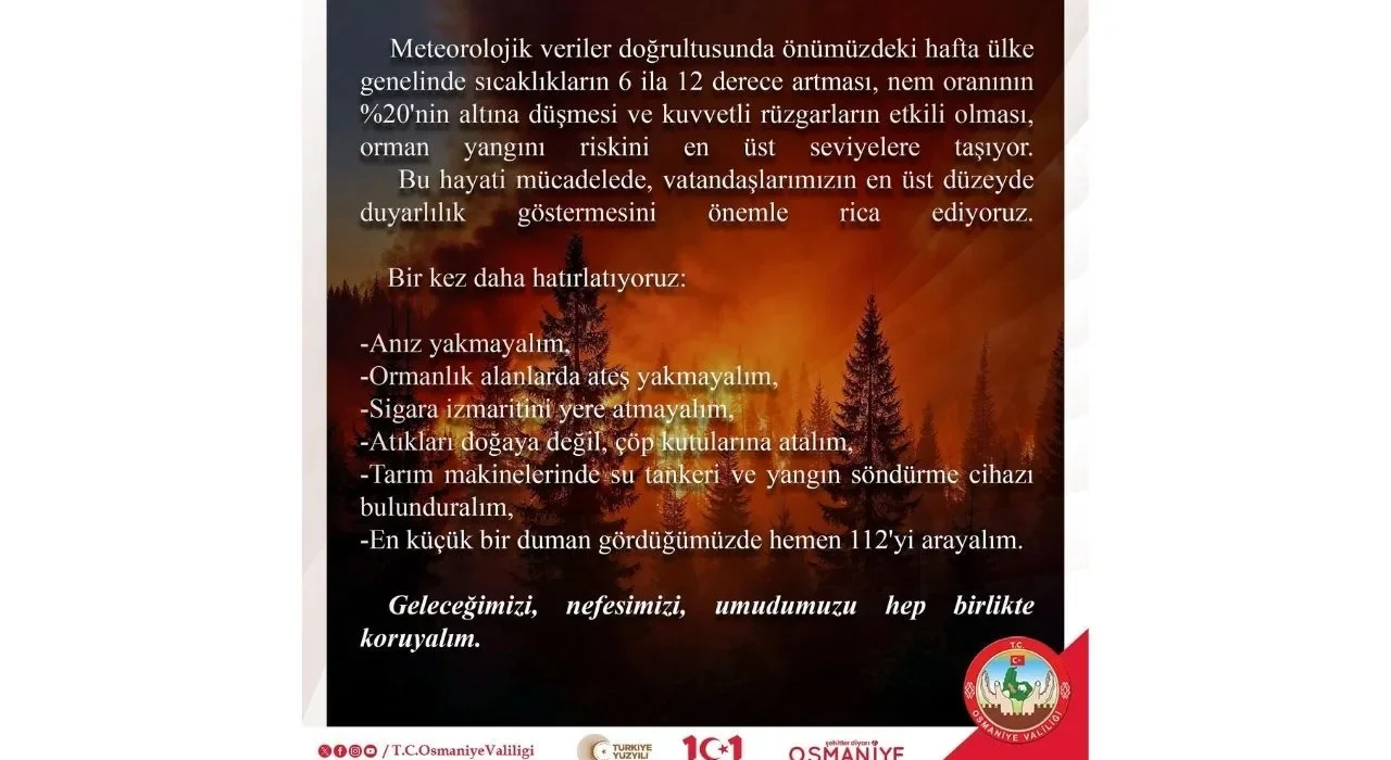Osmaniye Valiliği: Yangına Karşı Dikkat ve Önlem Şart